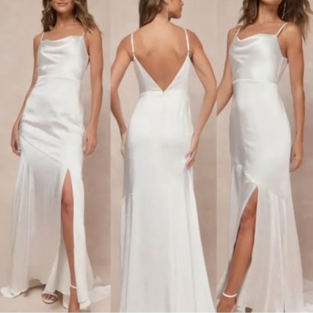 NWT Lulus Passionate Allure Ivory Satin Backless Cowl
Neck Maxi Dress Size Large - Picture 3 of 14